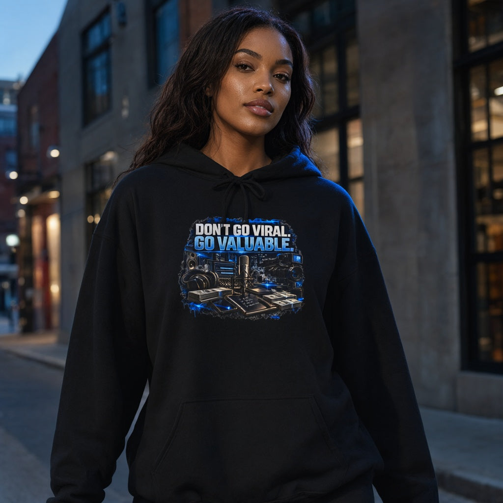 Hoodie — "Don't Go Viral, Go Valuable" Urban Tech Graphic Hoodie