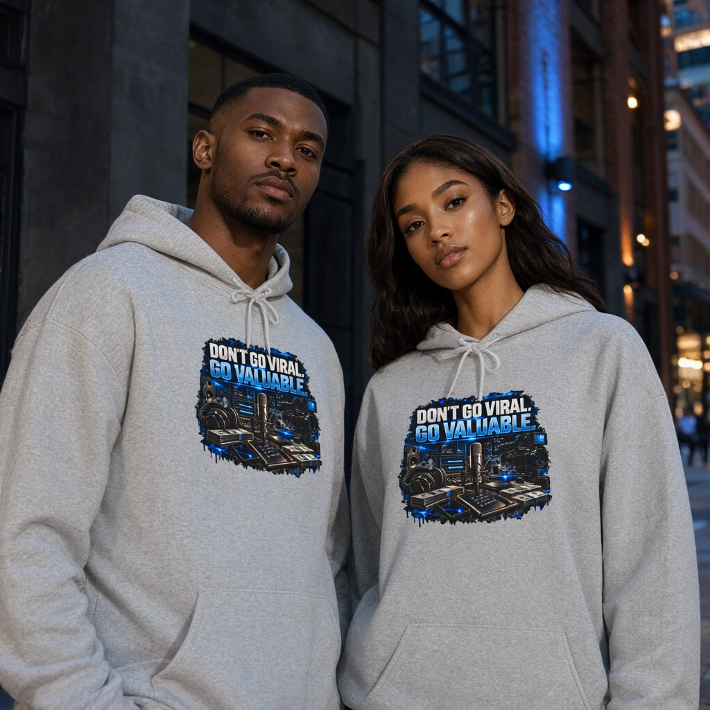 Hoodie — "Don't Go Viral, Go Valuable" Urban Tech Graphic Hoodie
