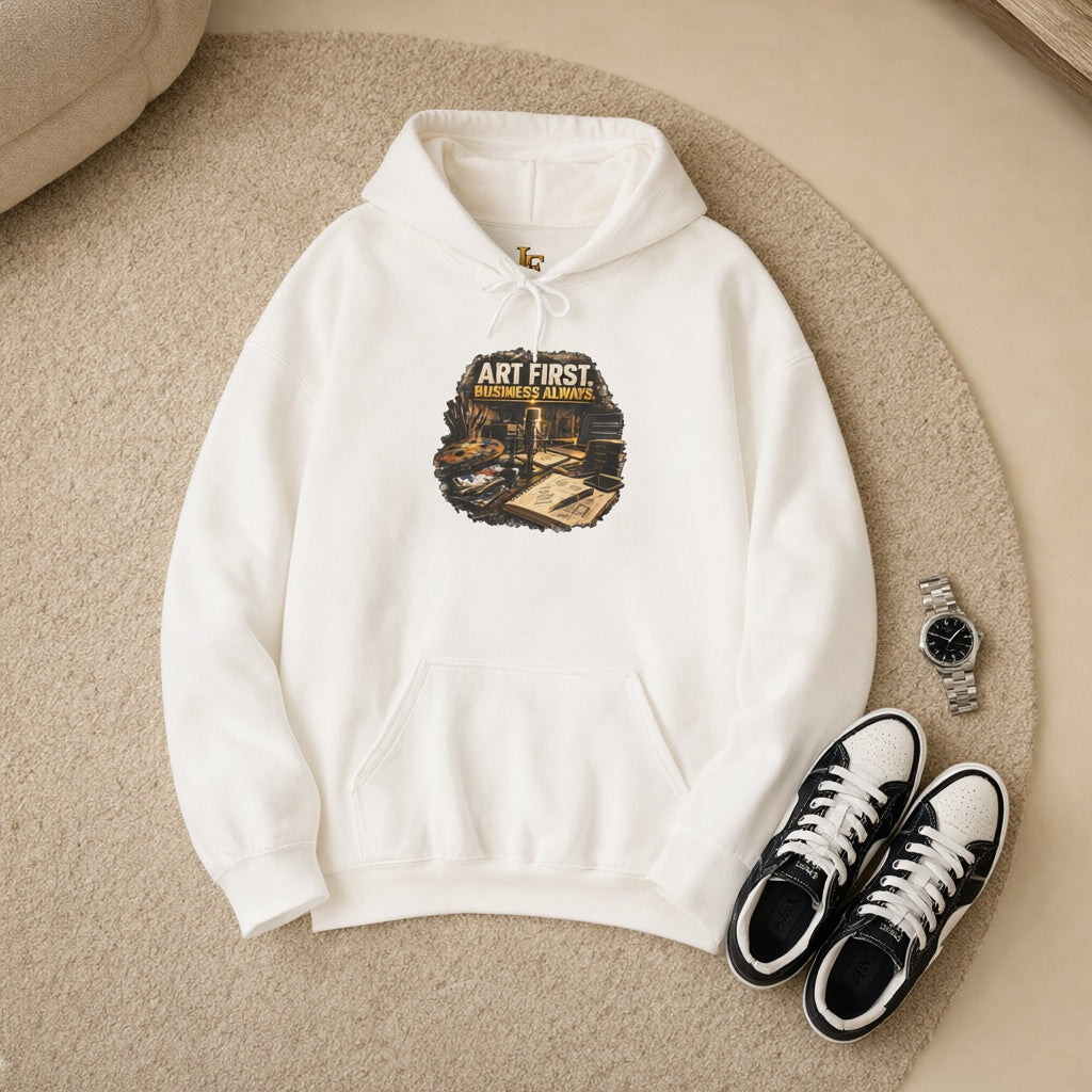 Art First Hoodie – Vintage Artist Studio Graphic Sweatshirt